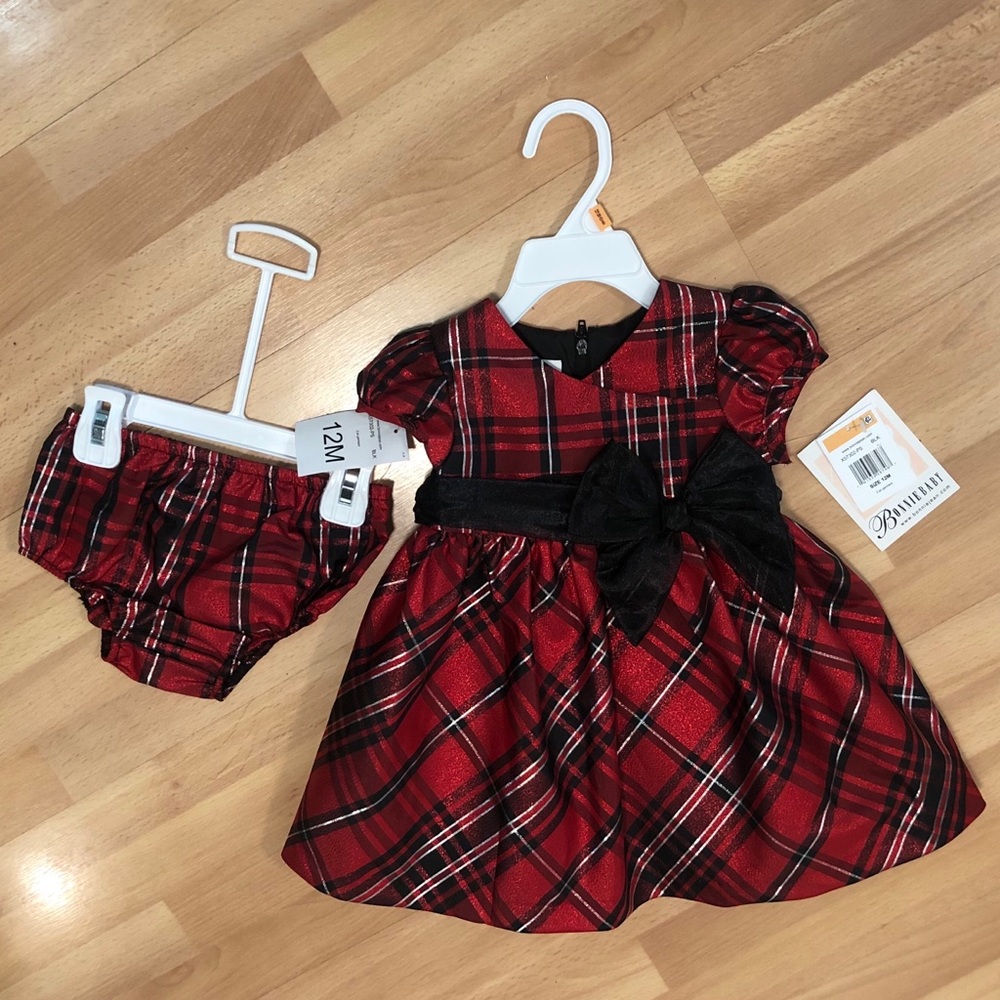 NWT Bonnie Baby Holiday Dress - Red Metallic Plaid